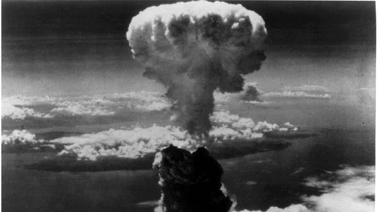A mushroom cloud after a nuclear bomb explosion