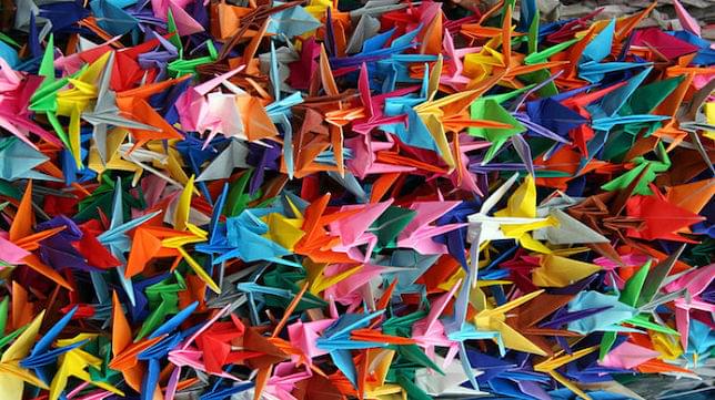 Some Japanese paper origami of many colours