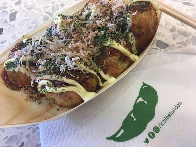 takoyaki, (octopus balls), on a plate