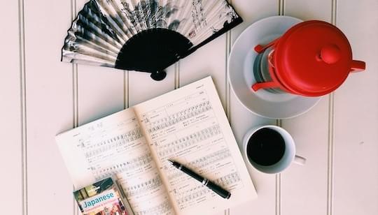 Various Japanese items on a desk